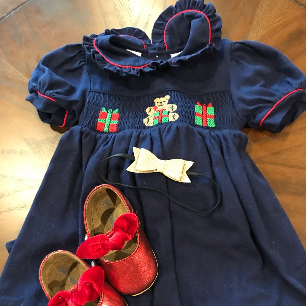 Baby Girls Navy Christmas Smocked Dress